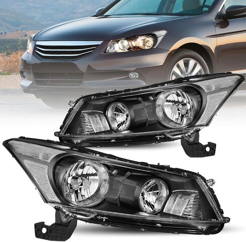 JSBOYAT Headlight fit for 2008-2012 Honda Accord Sedan 4-Door OEM Halogen Headlamp (Black Housing with Clear Reflector) in Saudi Arabia