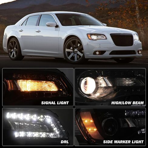 JSBOYAT Fits for Halogen Model 2011-2023 Chrysler 300 Headlight Assembly OE Headlamp w/LED DRL Projector (Black Housing with Amber Reflector) in Saudi Arabia