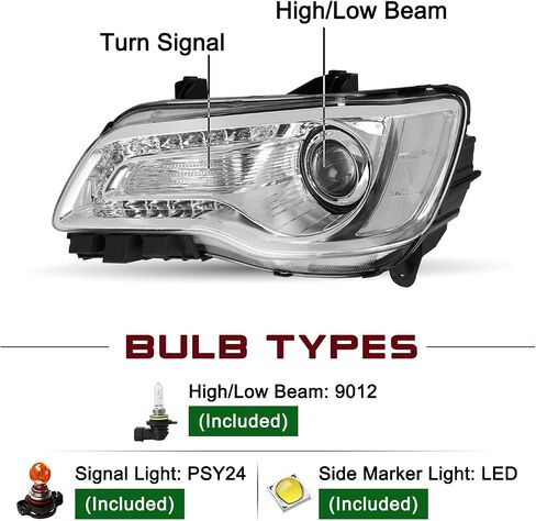 JSBOYAT Fits for Halogen Model 2011-2023 Chrysler 300 Headlight Assembly OE Headlamp w/LED DRL Projector (Black Housing with Amber Reflector) in Saudi Arabia