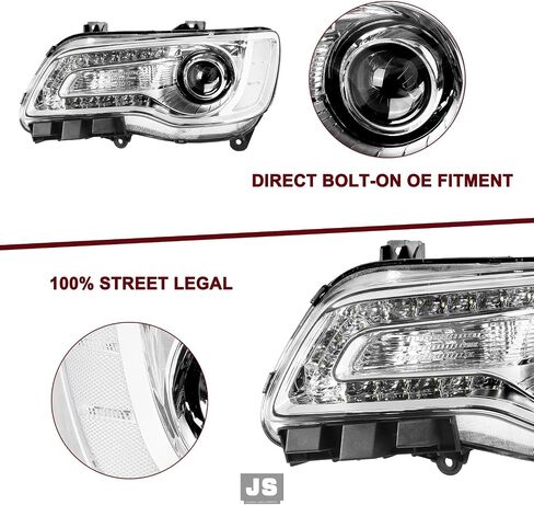 JSBOYAT Fits for Halogen Model 2011-2023 Chrysler 300 Headlight Assembly OE Headlamp w/LED DRL Projector (Black Housing with Amber Reflector) in Saudi Arabia