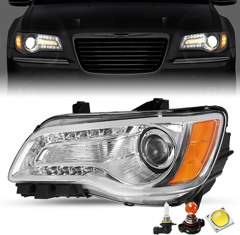 JSBOYAT Fits for Halogen Model 2011-2023 Chrysler 300 Headlight Assembly OE Headlamp w/LED DRL Projector (Black Housing with Amber Reflector) in Saudi Arabia