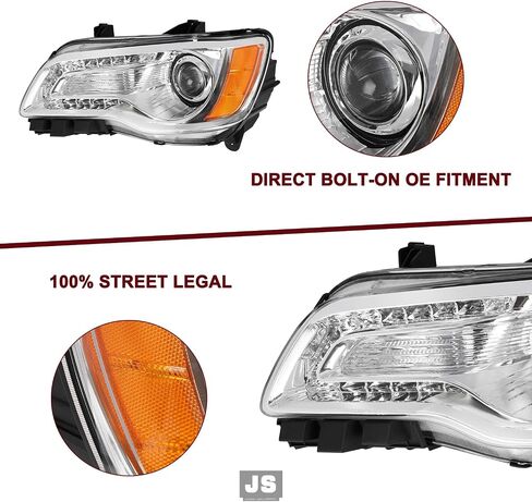 JSBOYAT Fits for Halogen Model 2011-2023 Chrysler 300 Headlight Assembly OE Headlamp w/LED DRL Projector (Black Housing with Amber Reflector) in Saudi Arabia