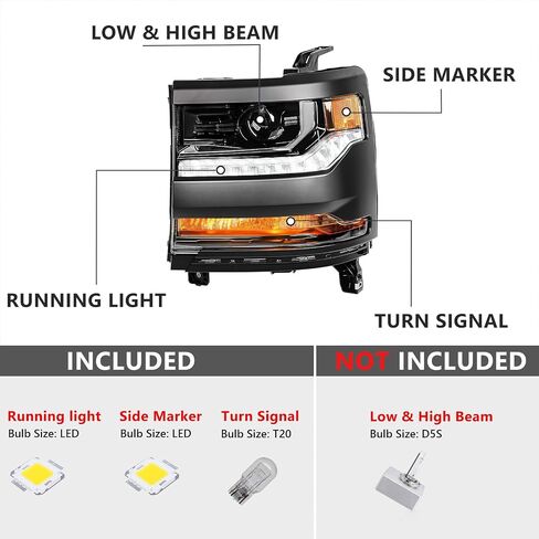 Huray Right Headlight لـ Chevy Silverado 1500 2016-2018 [فقط لنموذج HID] in Kuwait
