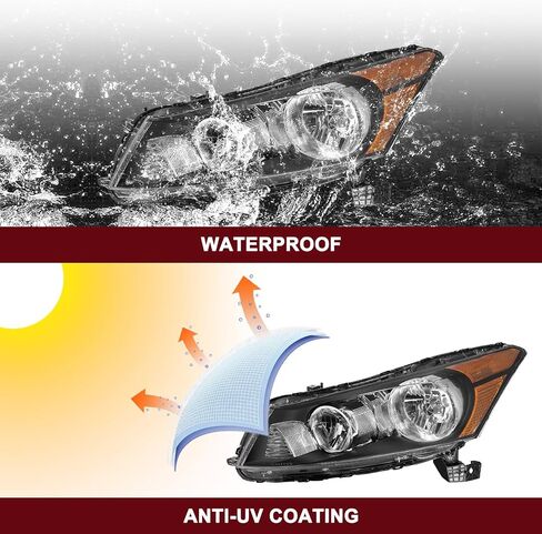 JSBOYAT Headlight fit for 2008-2012 Honda Accord Sedan 4-Door OEM Halogen Headlamp (Black Housing with Clear Reflector) in Saudi Arabia