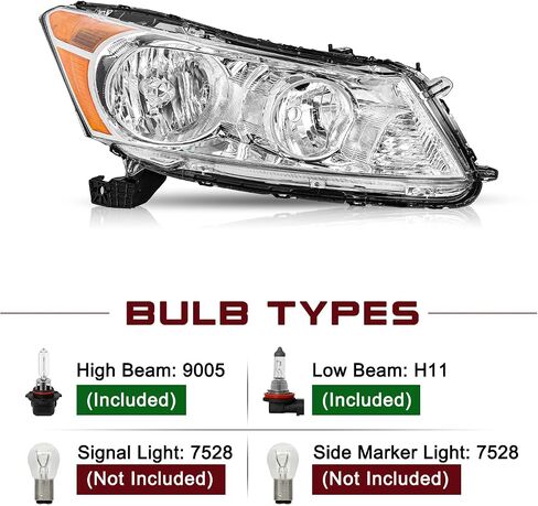 JSBOYAT Headlight fit for 2008-2012 Honda Accord Sedan 4-Door OEM Halogen Headlamp (Black Housing with Clear Reflector) in Saudi Arabia