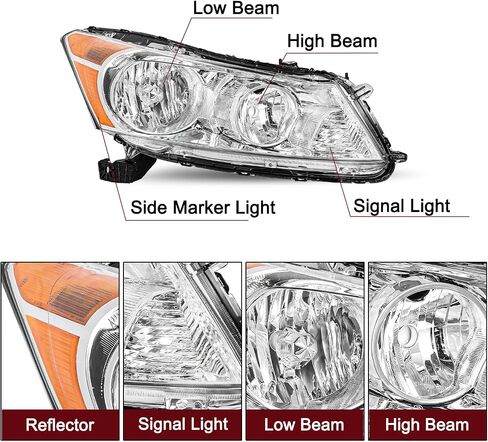 JSBOYAT Headlight fit for 2008-2012 Honda Accord Sedan 4-Door OEM Halogen Headlamp (Black Housing with Clear Reflector) in Saudi Arabia