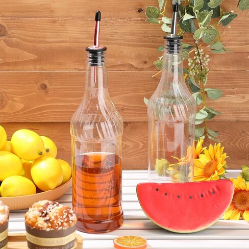 Dandat 12 Set 32 oz Plastic Long Neck Bottles with Pourer and Caps Plastic Juice Pour Bottles with Stainless Steel Bottle Pourer Tapered Spout for Liquor Juice Store Includes Funnel, Labels and Chalk in Saudi Arabia