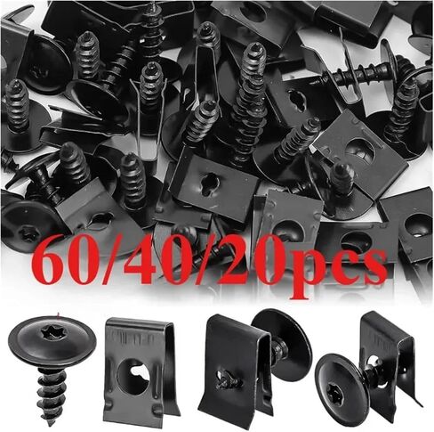 60/40/20PCS Car Motorcycles Metal Screw Tapping Fastener U-Type Clip with Screw -Rust Protection Screw Buckle Iron Sheet(Black 20pcs) in Saudi Arabia