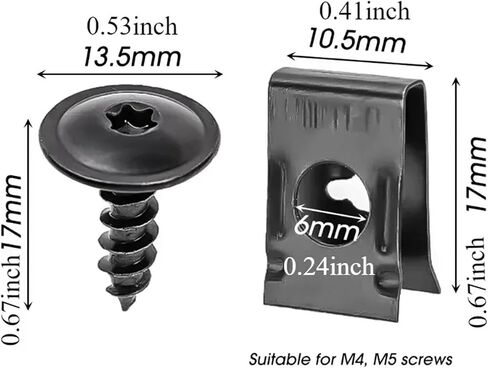 60/40/20PCS Car Motorcycles Metal Screw Tapping Fastener U-Type Clip with Screw -Rust Protection Screw Buckle Iron Sheet(Black 20pcs) in Saudi Arabia