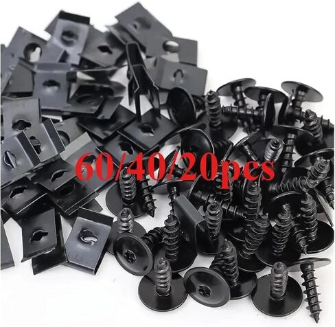60/40/20PCS Car Motorcycles Metal Screw Tapping Fastener U-Type Clip with Screw -Rust Protection Screw Buckle Iron Sheet(Black 20pcs) in Saudi Arabia
