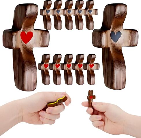 Handmade Wooden Cross Keychain with Heart, Christian Religious Key Ring, Spiritual Accessory,Stress-Relieving Pendant Gift, Bag Decoration Accessories,Car Prayer Pendant Ornament (2 Keychains) in Saudi Arabia