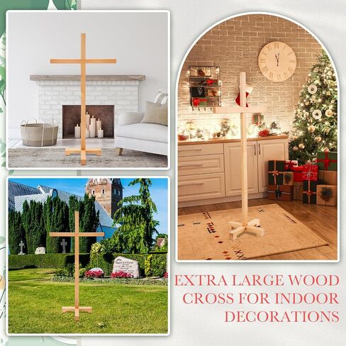 GlikCeil 58'' Extra Large Wood Cross Standing for Outdoor, Large Wall Cross Jesus Christ Catholic Crafted Supplies He Is Risen Ornaments for Wedding Home Office Communion Church in Saudi Arabia