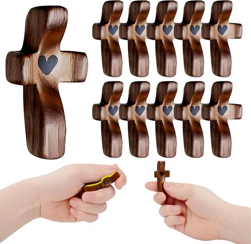 Handmade Wooden Cross Keychain with Heart, Christian Religious Key Ring, Spiritual Accessory,Stress-Relieving Pendant Gift, Bag Decoration Accessories,Car Prayer Pendant Ornament (2 Keychains) in Saudi Arabia
