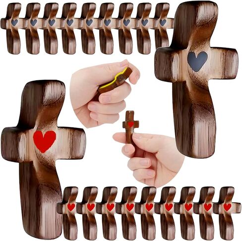 Handmade Wooden Cross Keychain with Heart, Christian Religious Key Ring, Spiritual Accessory,Stress-Relieving Pendant Gift, Bag Decoration Accessories,Car Prayer Pendant Ornament (2 Keychains) in Saudi Arabia
