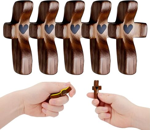 Handmade Wooden Cross Keychain with Heart, Christian Religious Key Ring, Spiritual Accessory,Stress-Relieving Pendant Gift, Bag Decoration Accessories,Car Prayer Pendant Ornament (2 Keychains) in Saudi Arabia