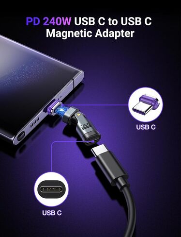 PD 240W 16PIN 180 Degree USB C Magnetic Adapter(2Pack)/USB C 90 Degree Adapter/Right Angle C Adapter/C to C Adapter for 1Phone 16/15 Series, Ma-Book Pro/1Pad Series, Samsung Galaxy White in Kuwait