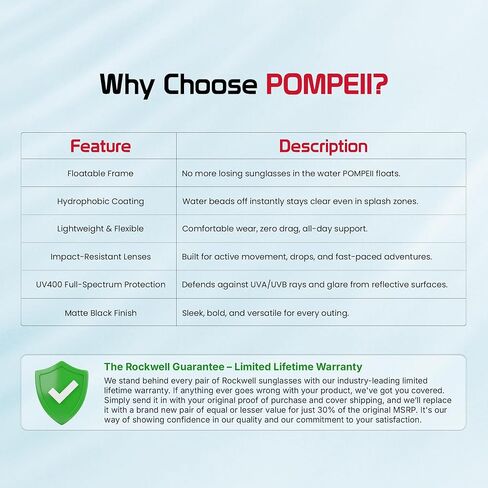Pompeii floatable - حماية UV400 ، مقاومة للخدش ، خفيفة الوزن ودائمة in Kuwait