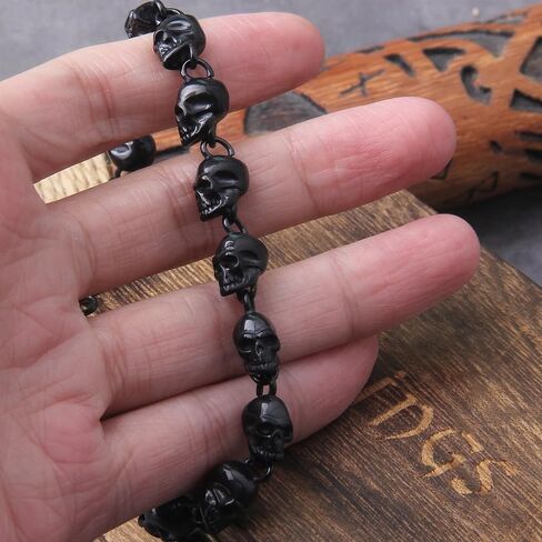 سوار الجمجمة القوطية - سوار سلسلة مرتبط بسلسلة من الفولاذ المقاوم للصدأ للرجال والنساء ، هدية على الطراز الشرير مع حقيبة in Kuwait