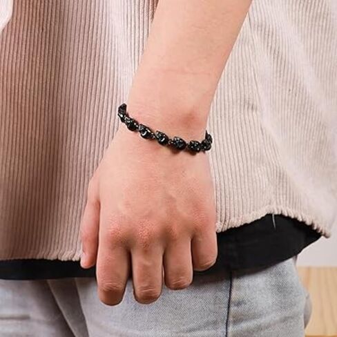 سوار الجمجمة القوطية - سوار سلسلة مرتبط بسلسلة من الفولاذ المقاوم للصدأ للرجال والنساء ، هدية على الطراز الشرير مع حقيبة in Kuwait