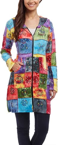 THE COLLECTION ROYAL Cotton Patch Hoodie Boho Zip Up Jacket in Kuwait