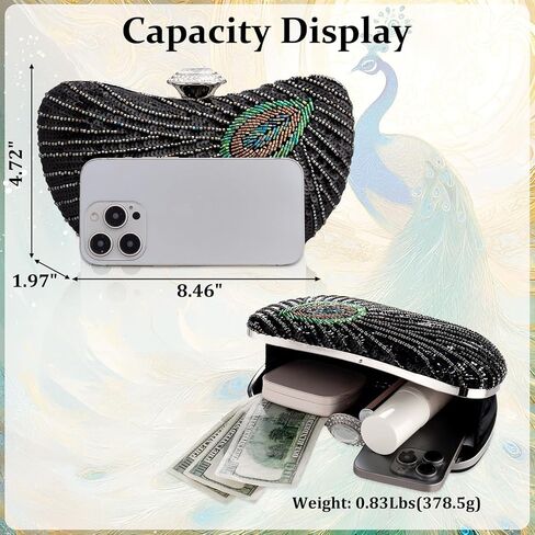 Peacock Clutch Purse Evening Handbags for Womens Vintage Crossbody Shoulder Bags Sequin Feather and Detachable Chains in Saudi Arabia