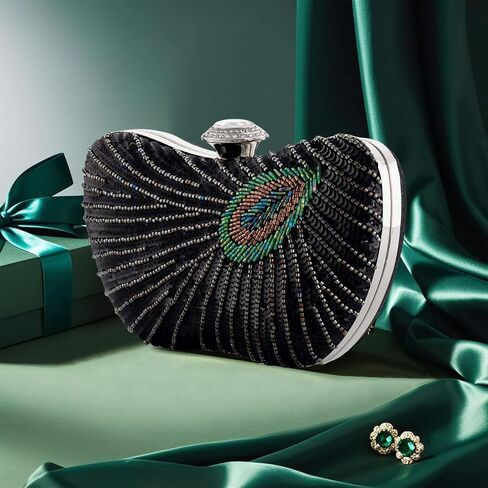 Peacock Clutch Purse Evening Handbags for Womens Vintage Crossbody Shoulder Bags Sequin Feather and Detachable Chains in Saudi Arabia