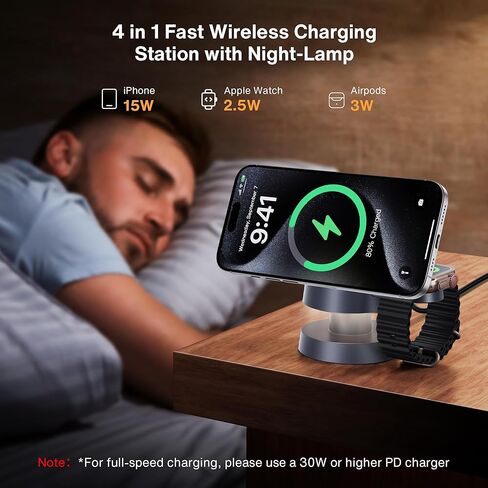 مكعب محطة شحن لاسلكي 3 في 1 من iVANKY مع مصباح ليلي لشاحن مغناطيسي MagSafe، حامل سفر محمول لأجهزة متعددة، شحن سريع 22.5 واط لهاتف iPhone 16/15/14 وساعة Apple وAirpods in Kuwait