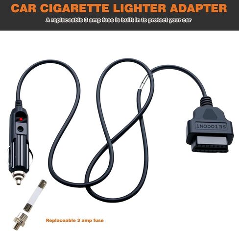 OBD2 Vehicle ECU Emergency Power Supply Cable 16 Pin Female to Cigarette Lighter Connector Cord 12V DC Car Battery Memory Saver Adapter Automotive Accessories (1M/3.3FT) in Saudi Arabia