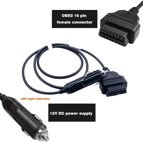 OBD2 Vehicle ECU Emergency Power Supply Cable 16 Pin Female to Cigarette Lighter Connector Cord 12V DC Car Battery Memory Saver Adapter Automotive Accessories (1M/3.3FT) in Saudi Arabia