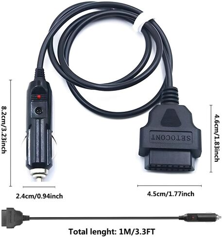 OBD2 Vehicle ECU Emergency Power Supply Cable 16 Pin Female to Cigarette Lighter Connector Cord 12V DC Car Battery Memory Saver Adapter Automotive Accessories (1M/3.3FT) in Saudi Arabia