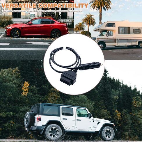 OBD2 Vehicle ECU Emergency Power Supply Cable 16 Pin Female to Cigarette Lighter Connector Cord 12V DC Car Battery Memory Saver Adapter Automotive Accessories (1M/3.3FT) in Saudi Arabia