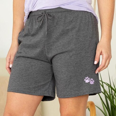 Purple Paw Women's Casual Shorts Soft Cotton Embroidered Design with Pockets Elastic Waist Gifts for Women Mom Ladies in Saudi Arabia