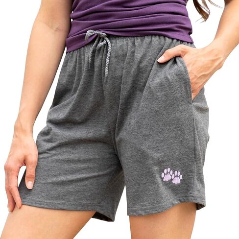 Purple Paw Women's Casual Shorts Soft Cotton Embroidered Design with Pockets Elastic Waist Gifts for Women Mom Ladies in Saudi Arabia