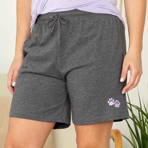 Purple Paw Women's Casual Shorts Soft Cotton Embroidered Design with Pockets Elastic Waist Gifts for Women Mom Ladies in Saudi Arabia