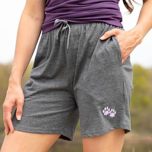 Purple Paw Women's Casual Shorts Soft Cotton Embroidered Design with Pockets Elastic Waist Gifts for Women Mom Ladies in Saudi Arabia