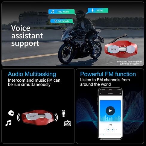 SolaMr X10 Motorcycle Helmet Bluetooth Intercom Headset, 10 Riders Mesh 4.0 Communication Systems with Audio Multitasking, Music Sharing, Noise Cancellation, FM Radio in Saudi Arabia