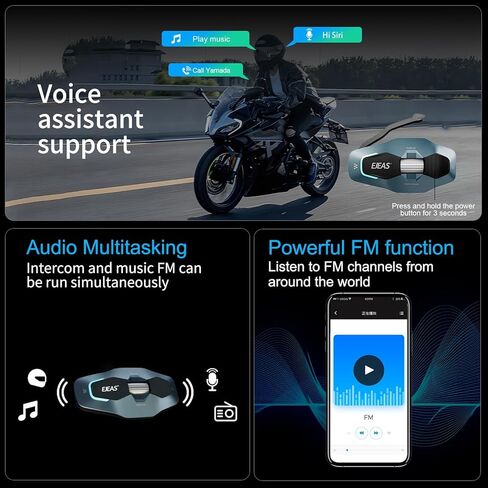 SolaMr X10 Motorcycle Helmet Bluetooth Intercom Headset, 10 Riders Mesh 4.0 Communication Systems with Audio Multitasking, Music Sharing, Noise Cancellation, FM Radio in Kuwait