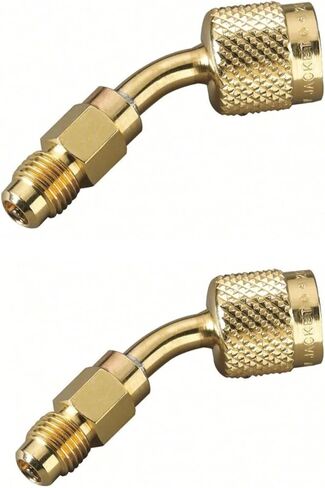 (PACK of 2) Yellow Jacket 19180 1/4" Hose Adapter for Left-Handed A2L Refrigerant Tanks - Female LH to Male RH Angled Fitting. Material: brass, Made in USA in Saudi Arabia