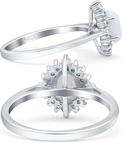 OMRANII Halo Oval Art Deco Bridal Wedding Engagement Ring Round Simulated Cubic Zirconia 925 Sterling Silver in Saudi Arabia
