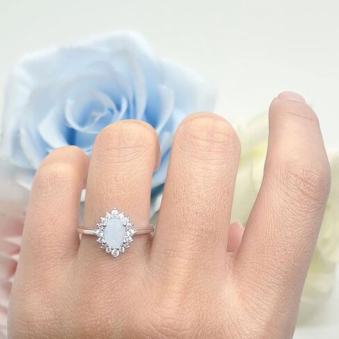 OMRANII Halo Oval Art Deco Bridal Wedding Engagement Ring Round Simulated Cubic Zirconia 925 Sterling Silver in Saudi Arabia