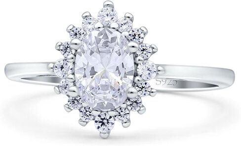 OMRANII Halo Oval Art Deco Bridal Wedding Engagement Ring Round Simulated Cubic Zirconia 925 Sterling Silver in Saudi Arabia