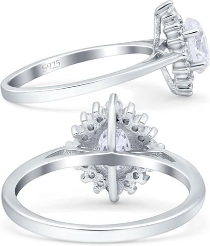 OMRANII Halo Oval Art Deco Bridal Wedding Engagement Ring Round Simulated Cubic Zirconia 925 Sterling Silver in Saudi Arabia