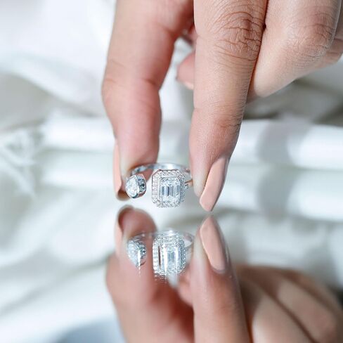 Certified Moissanite Toi Et Moi Engagement Ring in Silver, D-Vs1 Quality, Moissanite 2 Stone Ring - Ready To Gift in Saudi Arabia