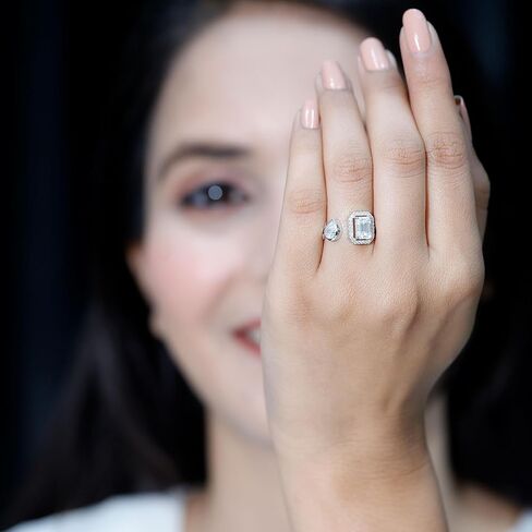 Certified Moissanite Toi Et Moi Engagement Ring in Silver, D-Vs1 Quality, Moissanite 2 Stone Ring - Ready To Gift in Saudi Arabia