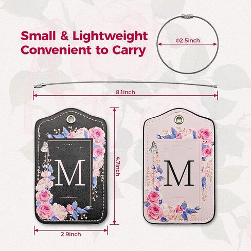 Initial Luggage Tags for Suitcases 4 Pack TSA Approved, PU Leather Luggage Suitcase Tags for Travel Baggage Name Personalized, Bag Tags for Easy Identification - Black & Pink Floral (Letter M) in Kuwait