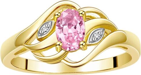 Rylos Ring الذي يتميز بأسلوب كلاسيكي ، الأحجار الكريمة 6 × 4 مم ، والماس - المجوهرات الأنيقة للنساء بالفضة المصنوعة من الذهب الأصفر ، أحجام 5-10 in Saudi Arabia
