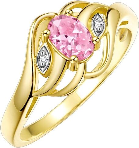 Rylos Ring الذي يتميز بأسلوب كلاسيكي ، الأحجار الكريمة 6 × 4 مم ، والماس - المجوهرات الأنيقة للنساء بالفضة المصنوعة من الذهب الأصفر ، أحجام 5-10 in Saudi Arabia