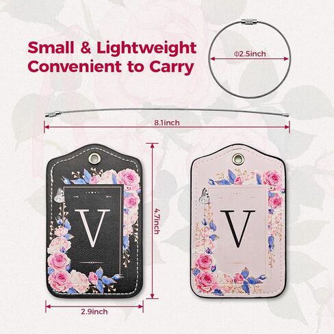 Initial Luggage Tags for Suitcases 4 Pack TSA Approved, PU Leather Luggage Suitcase Tags for Travel Baggage Name Personalized, Bag Tags for Easy Identification - Black & Pink Floral (Letter M) in Kuwait