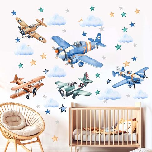 Airplane Wall Decals - Puppy Aircrafts Wall Stickers - Kids Baby Boys Nursery Children Daycare Bedroom Playroom Wall Decor in Kuwait