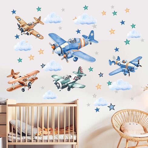 Airplane Wall Decals - Puppy Aircrafts Wall Stickers - Kids Baby Boys Nursery Children Daycare Bedroom Playroom Wall Decor in Kuwait